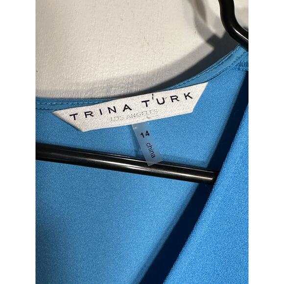 Trina Turk Babette Blue Short Dress Bell Ruffled Sleeves SZ 14 - Picture 4 of 9